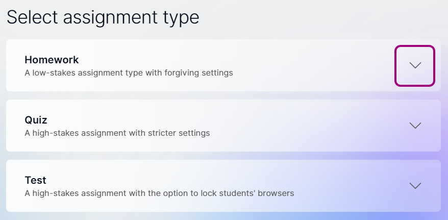 the select assignment type screen