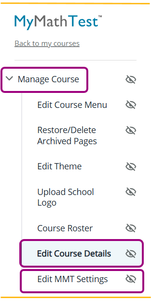 the manage course menu