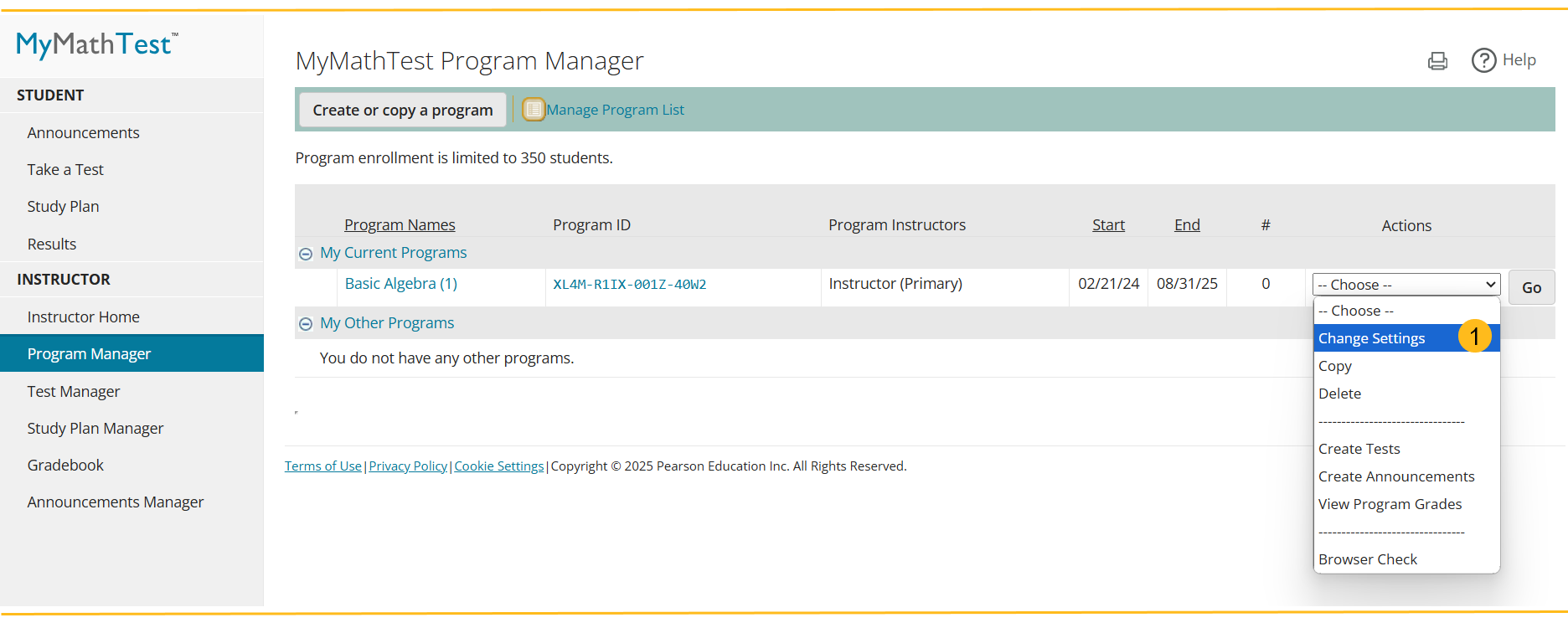 the program manager settings