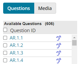 the questions and media options above the available questions list