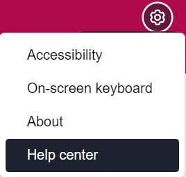 The settings dropdown menu: Accessibility, On Screen Keyboard, and About links