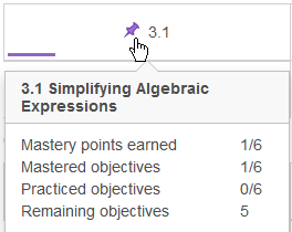 Example showing progress in a chapter, its sections, and objectives