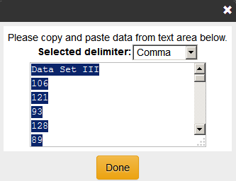 The popup window where you can copy the data