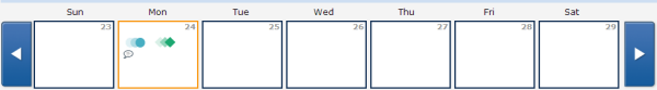 The calendar showing icons indicating assignments and announcements