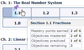 Example showing progress in a chapter, its sections, and objectives