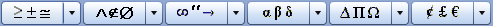 The series of dropdown lists that let you choose mathematical operators, Greek letters, and so on