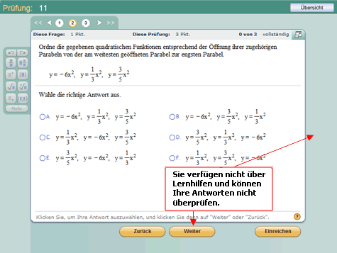 Der MathXL Player im Prüfungsmodus ohne Lernhilfen mit Anleitung