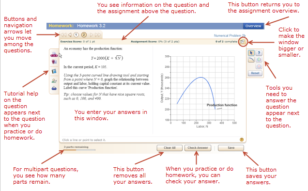 Example of the econ and business player in homework mode