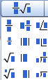 Dropdown list containing templates for fractions, roots, and absolute values