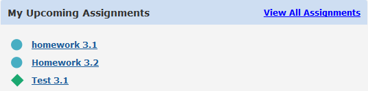 The Upcoming Assignments section showing the next three assignments and the next due date
