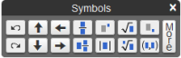 Math palette for tablets showing icons used to insert templates of fractions, subscripts and superscripts, absolute values, square roots, and ordered pairs