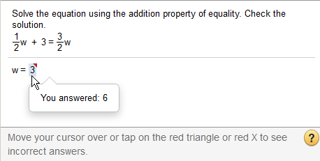 The MathXL Player in review mode, showing how to see your incorrect answer compared to the correct answer