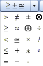 The expanded dropdown list showing mathematical operators