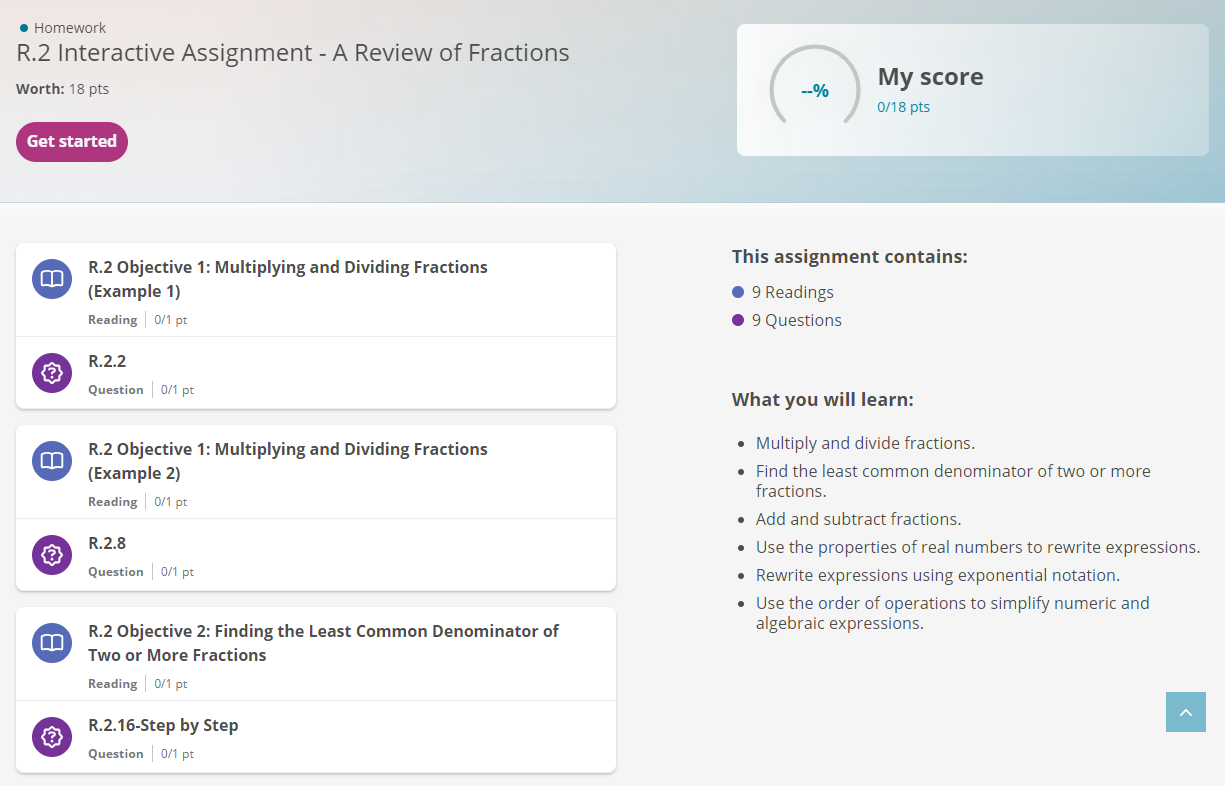 the assignment overview page