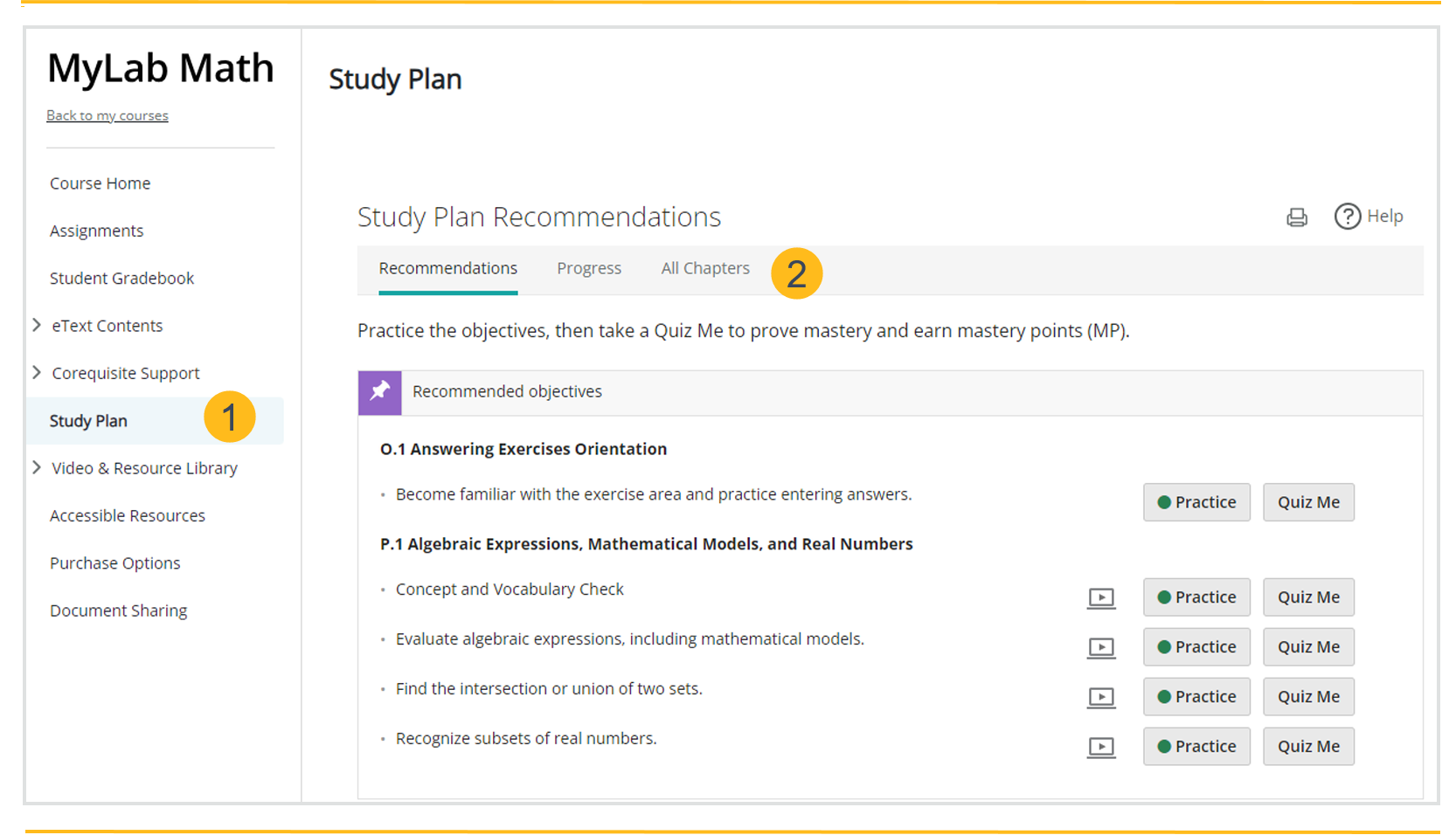 the study plan page